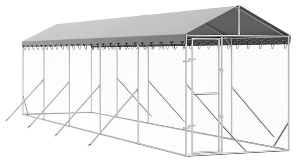 Kojec dla psa, z dachem, srebrny, 2x10x2,5m, stal galwanizowana