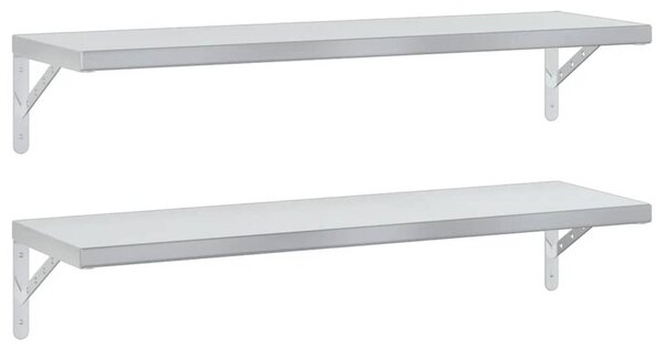 Półki ścienne, 2 szt., 100x30 cm, srebrna stal nierdzewna