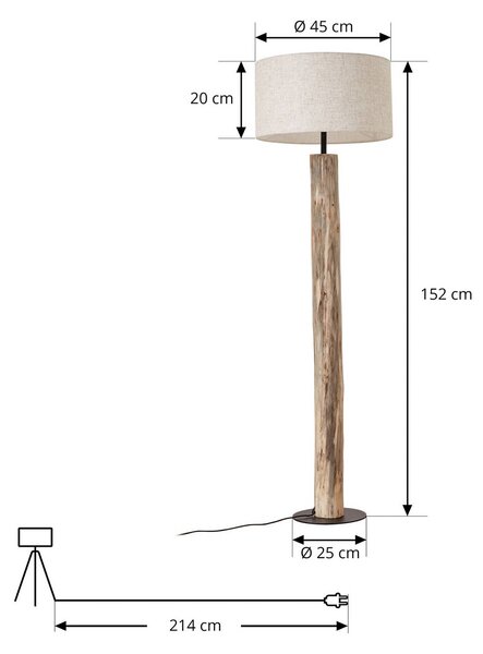 Lampa stojąca Jorvan Lucande, jasne drewno, salon / jadalnia, drewno