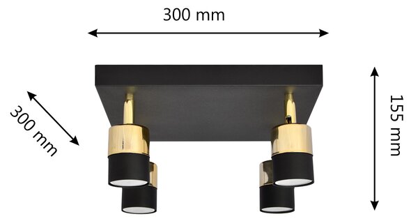 Lampa metalowa poczwórna na kwadracie czarno-złota TUBSSON R-KWD 1166/4 BK+GO