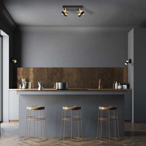 Lampa metalowa poczwórna na kwadracie czarno-złota TUBSSON R-KWD 1166/4 BK+GO