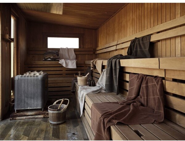 Szarobrązowy bawełniany ręcznik kąpielowy frotte 70x140 cm Sauna – Zone