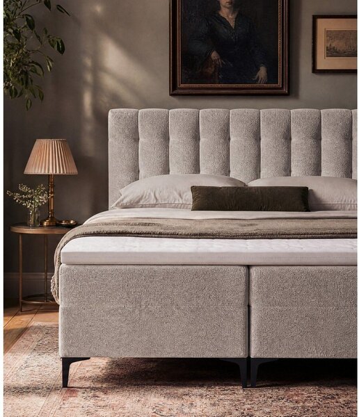 Szarobrązowe łóżko kontynentalne ze schowkiem 180x200 cm Puhala – Makamii