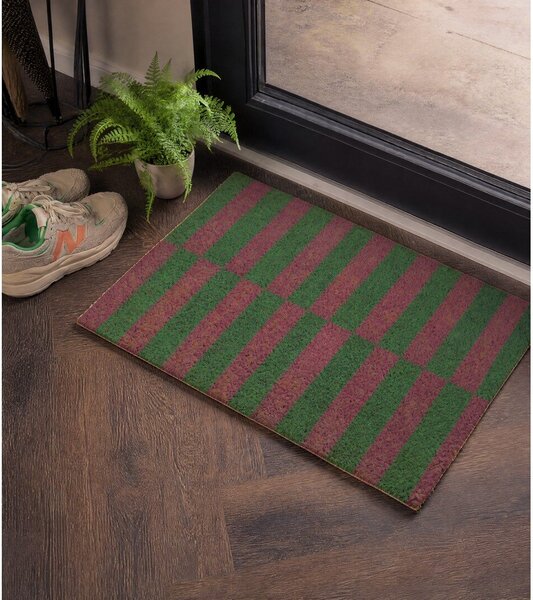 Wycieraczka z włókna kokosowego 40x60 cm Pink & Green Half Stripes – Artsy Doormats
