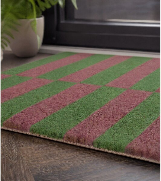 Wycieraczka z włókna kokosowego 40x60 cm Pink & Green Half Stripes – Artsy Doormats