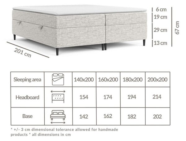 Kremowe łóżko boxspring ze schowkiem 160x200 cm Araya – Maison de Rêve