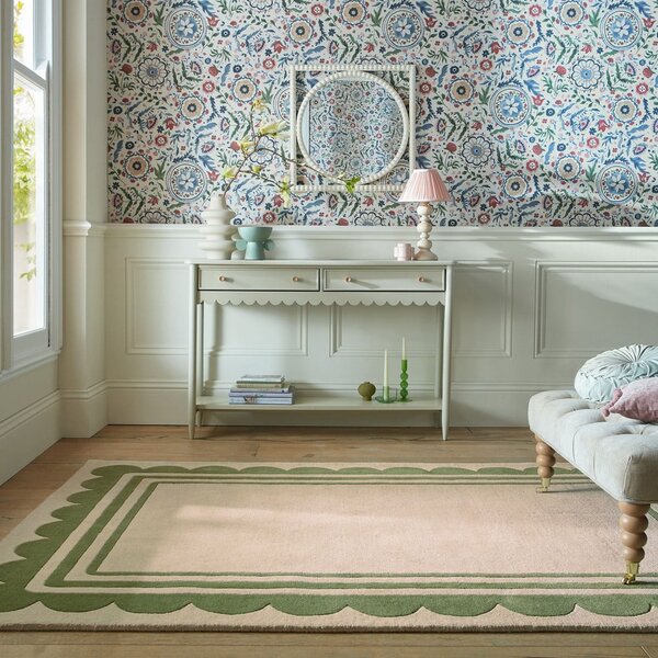 Zielono-naturalny wełniany dywan tkany ręcznie 120x170 cm Lois Scallop – Flair Rugs