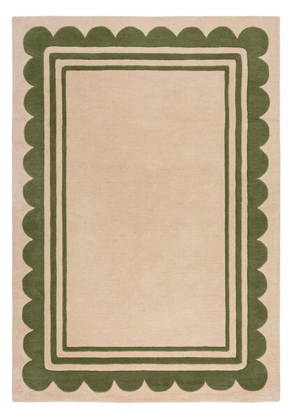 Zielono-naturalny wełniany dywan tkany ręcznie 120x170 cm Lois Scallop – Flair Rugs
