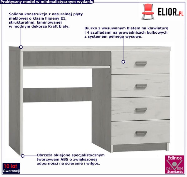 Biurko w dekorze kraft biały P5-T25
