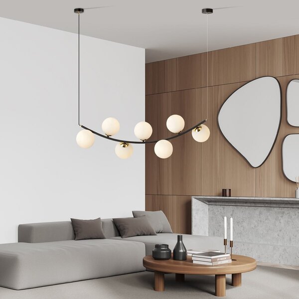 Ritz 7 White – żyrandol, duża lampa wisząca, szklane kule, oświetlenie salonu domodes