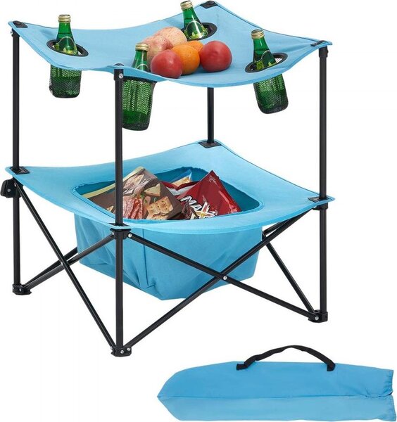 Przenośny składany stół na pikniki - Stół bufetowy wykonany z tkaniny Oxford - 56 cm, niebieski