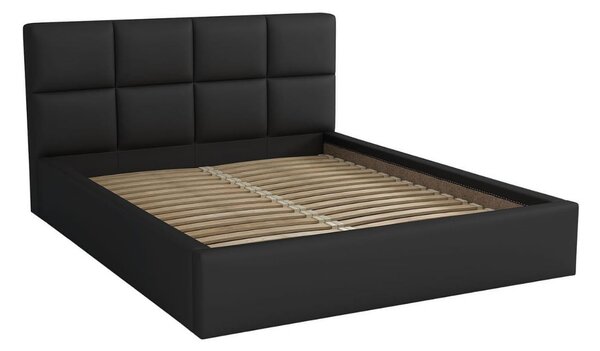 Łóżko do sypialni tapicerowane 140x200 z pojemnikiem - Alaska Czarne Eko skóra