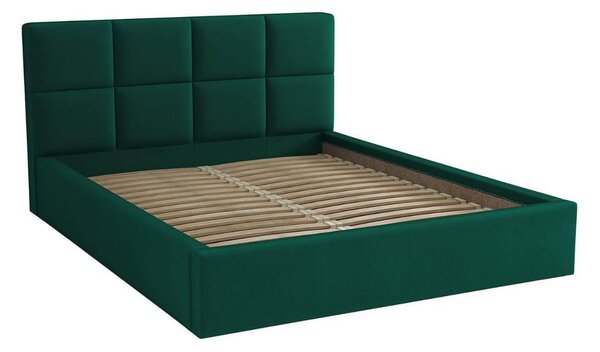 Łóżko do sypialni tapicerowane 140x200 z pojemnikiem - Alaska Ciemno zielone