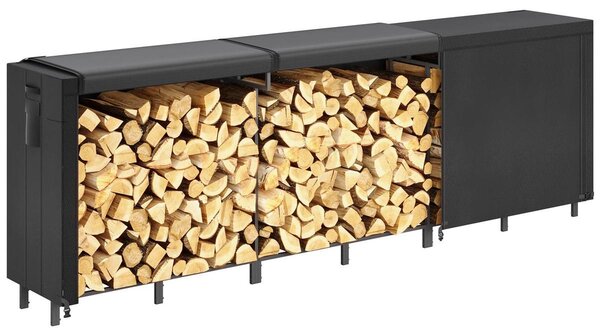 Stojak na drewno kominkowe Zewnętrzny - Drewniany z pokrowcem - Czarny - 122 x 58,5 x 122 cm - Wodoodporny