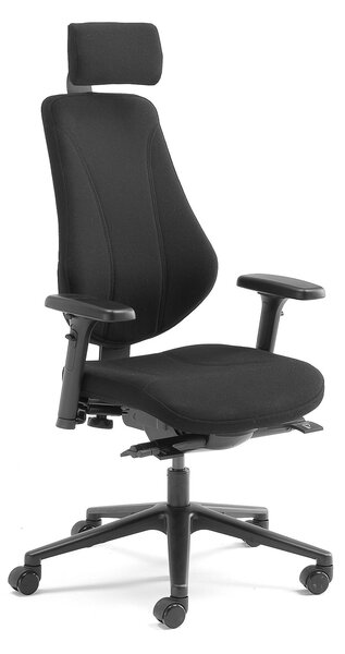 Krzesło biurowe ALFORD, zagłówek i podłokietniki, tkanina, czarny