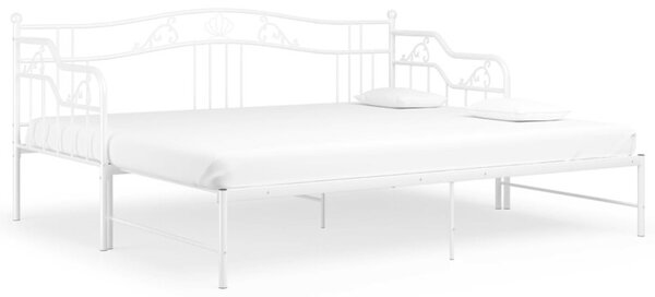 Sofa z wysuwaną ramą łóżka, biała, metalowa, 90x200 cm