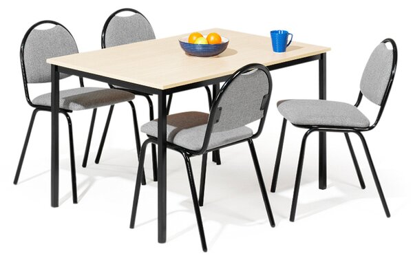 Zestaw mebli do stołówki, stół 1200x800 mm, brzoza + 4 krzesła, szary/czarny