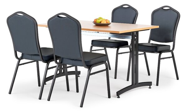 Zestaw do stołówki, stół 1200x800 mm, buk + 4 krzesła czarna eko-skóra/czarny