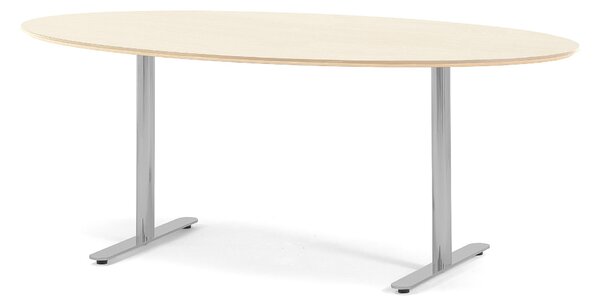 Stół konferencyjny SELMA, owalny, 1900x1000x700 mm, brzoza, szary