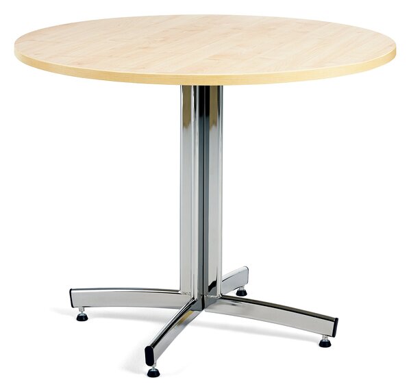 Stół do stołówki SANNA, Ø 900x720 mm, laminat, brzoza, chrom