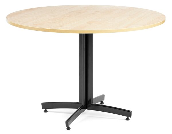 Stół do stołówki SANNA, Ø 1100x720 mm, laminat, brzoza, czarny
