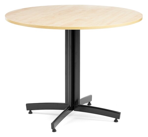 Stół do stołówki SANNA, Ø 900x720 mm, laminat, brzoza, czarny