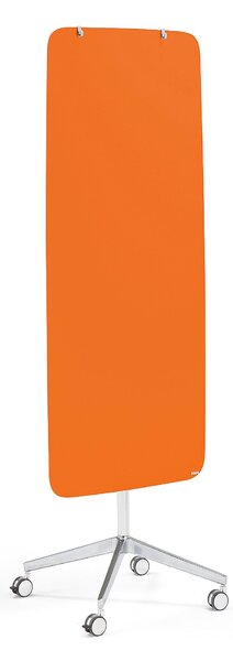 Szklana tablica suchościeralna STELLA, na kółkach, zaokrąglone narożniki, pomarańczowy