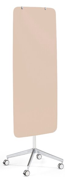 Szklana tablica suchościeralna STELLA, na kółkach, 650x1575 mm, zaokrąglone narożniki, pudrowy róż
