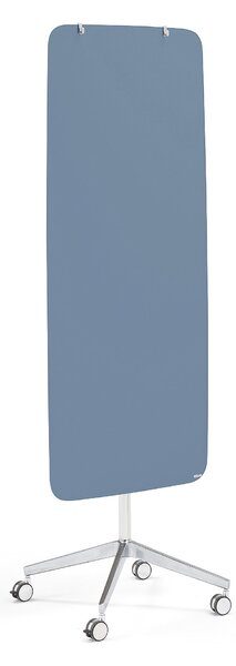 Szklana tablica suchościeralna STELLA, na kółkach, zaokrąglone narożniki, szaroniebieski