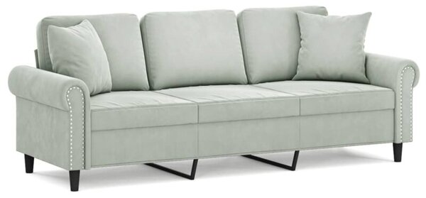 Sofa 3-osobowa z poduszkami, jasnoszara, 180 cm, aksamit