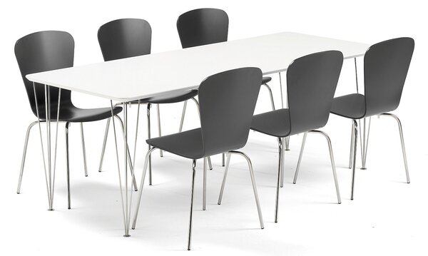 Zestaw mebli do stołówki ZADIE + MILLA, stół + 6 krzeseł, czarny