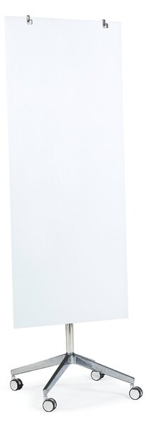 Szklana tablica suchościeralna STELLA, na kółkach, 650x1575 mm, biały