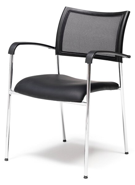 Krzesło konferencyjne Toronto, oparcie z siatki, eko-skóra, czarny, chrom