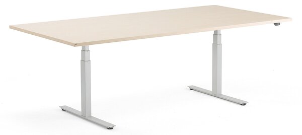 Stół konferencyjny MODULUS, regulacja wysokości, 2400x1200 mm, srebrny, brzoza