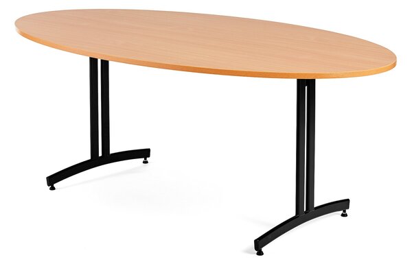 Stół do stołówki SANNA, owalny, 1000x1800 mm, laminat, buk, czarny