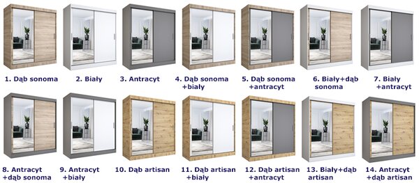 Szafa przesuwna biały + antracyt 180 cm x K6-P35