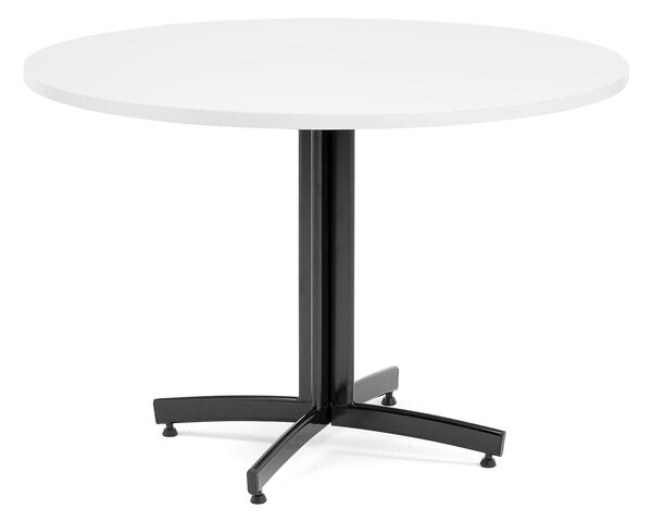 Stół do stołówki SANNA, Ø 1100x720 mm, laminat, biały, czarny