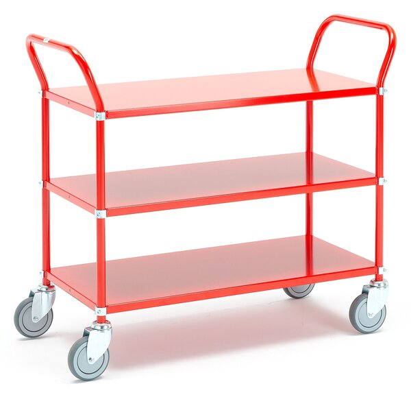 Wózek TRANSIT z półkami, 3 półki, 900x440 mm, czerwony
