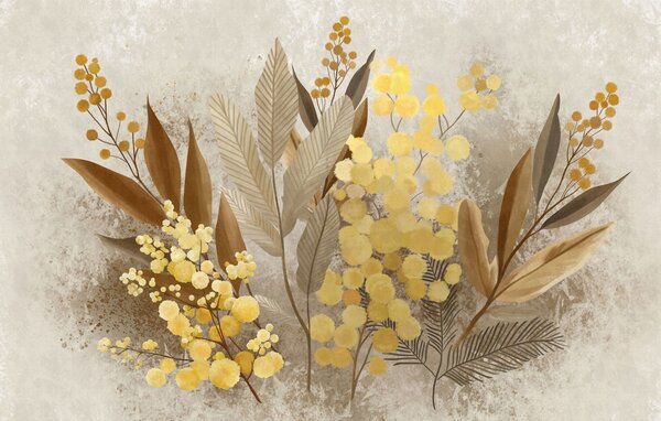 Fototapety Pomalowane gałązki mimozy i herbarium w ciepłych odcieniach, Tapety Wyjątkowe, w05659 : Uwalls.pl