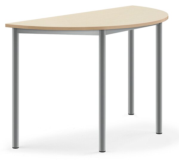 Stół PAX, półokrągły, 1200x600x720 mm, brzoza laminat, szary aluminium