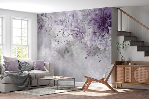 Fototapety Widok z góry na kwiaty w stylu retro, utrzymane w odcieniach fioletu, Fototapety Akwarele, w05753v2 : Uwalls.pl