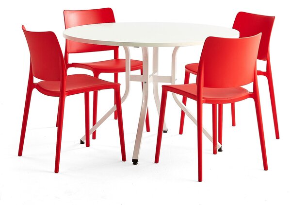 Zestaw mebli VARIOUS + RIO, stół + 4 krzesła czerwony