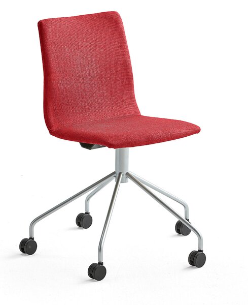 Krzesło konferencyjne OTTAWA, na kółkach, czerwona tkanina, szary