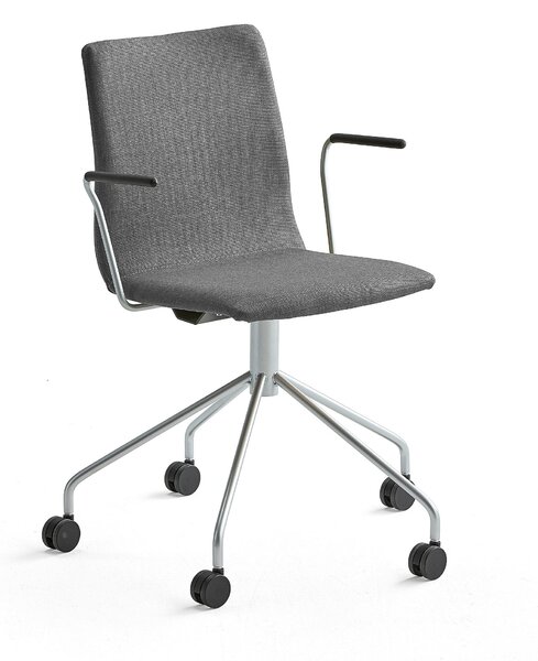 Krzesło konferencyjne OTTAWA, na kółkach, podłokietniki, szara tkanina, szary