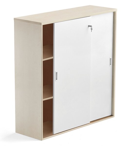 Zamykana szafa MODULUS XL z drzwiami przesuwnymi, 1200x1200 mm, brzoza, białe drzwi