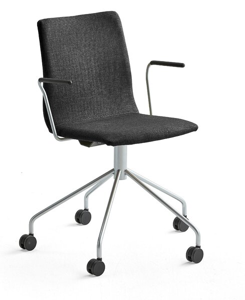 Krzesło konferencyjne OTTAWA, na kółkach, podłokietniki, czarna tkanina, szary