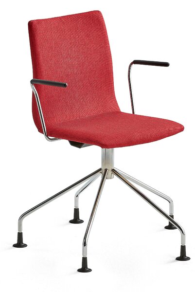 Krzesło konferencyjne OTTAWA, nogi pająka, podłokietniki, czerwona tkanina, chrom