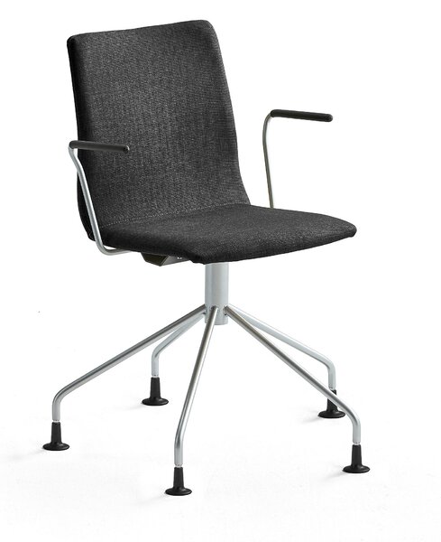 Krzesło konferencyjne OTTAWA, nogi pająka, podłokietniki, czarna tkanina, szary