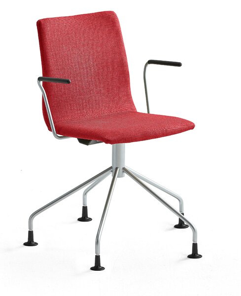 Krzesło konferencyjne OTTAWA, nogi pająka, podłokietniki, czerwona tkanina, szary