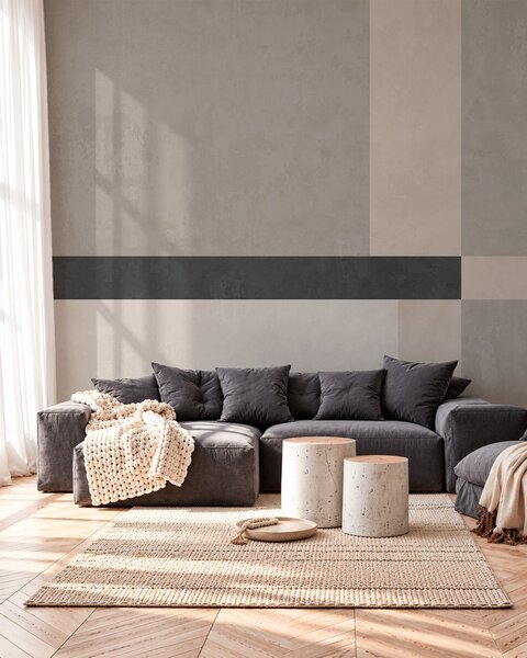 Fototapety Geometria abstrakcyjna z beżowymi i szarymi blokami oraz ciemnym paskiem, Fototapety Geometryczne, w05891 : Uwalls.pl